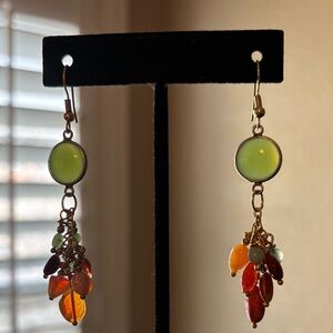 Elegant Green and Orange Dangle Earrings